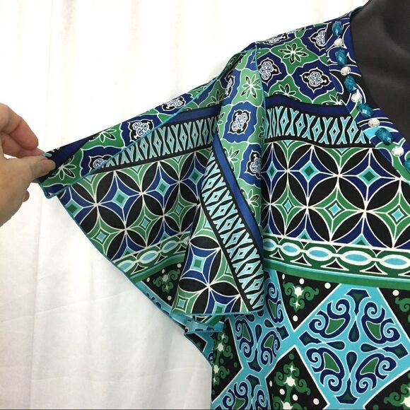 Chico’s Black Label Blue Green & Black Tunic Top Size 00 XS 2 - Picture 3 of 8